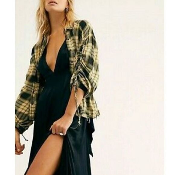 NEW $118 Free People Pacific Dawn Plaid Shirt XS Black - Picture 10 of 15